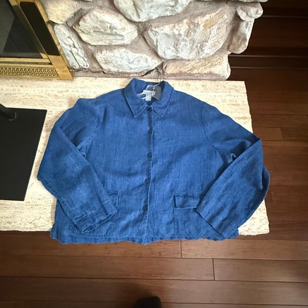 Jones New York 100% linen women’s blue button down shirt size xl - Picture 14 of 14